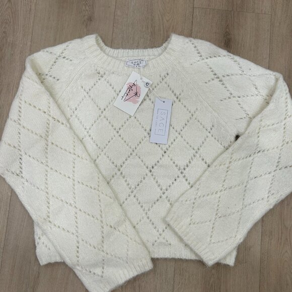 Selena Diamond Pointelle Sweater, Ivory - Picture 3 of 3